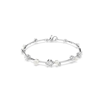 Constella Tennis bracelet, Crystal pearl, Round cuts, White, Rhodium plated