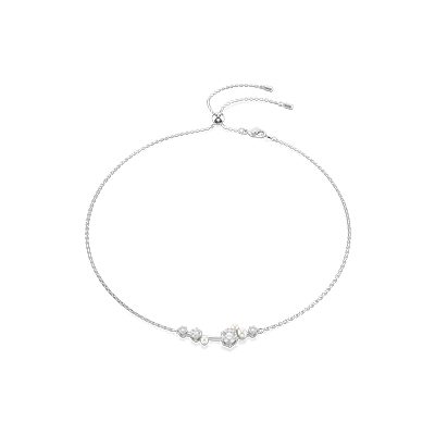 Constella necklace, Crystal pearl, Round cuts, White, Rhodium plated