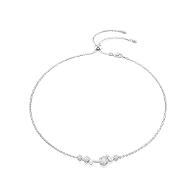 Constella necklace, Crystal pearl, Round cuts, White, Rhodium plated