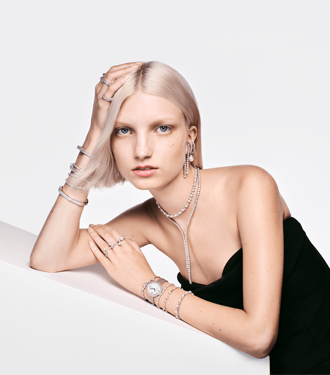 Model wearing Swarovski jewelry