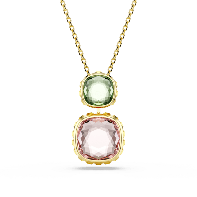 Chroma pendant, Cushion cut, Multicoloured, Gold-tone plated