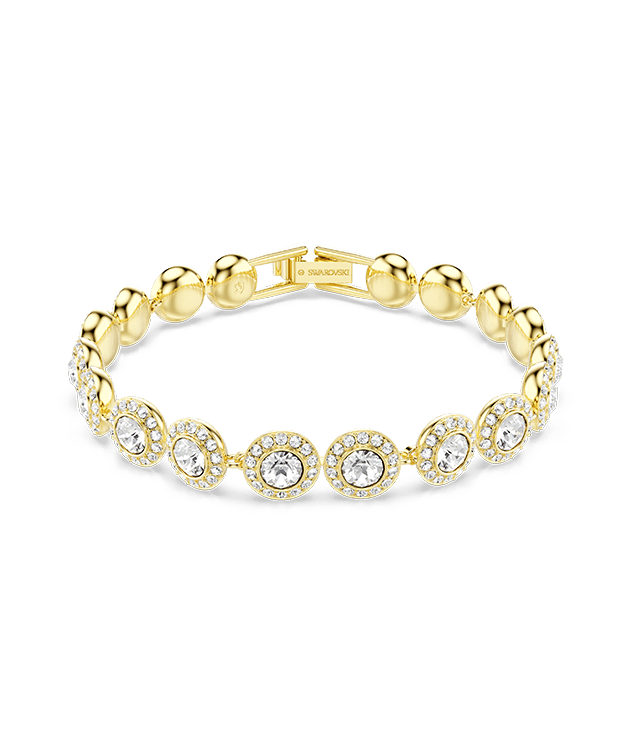 Angelic Tennis bracelet, Round cut, Pavé, Medium, White, Gold-tone plated