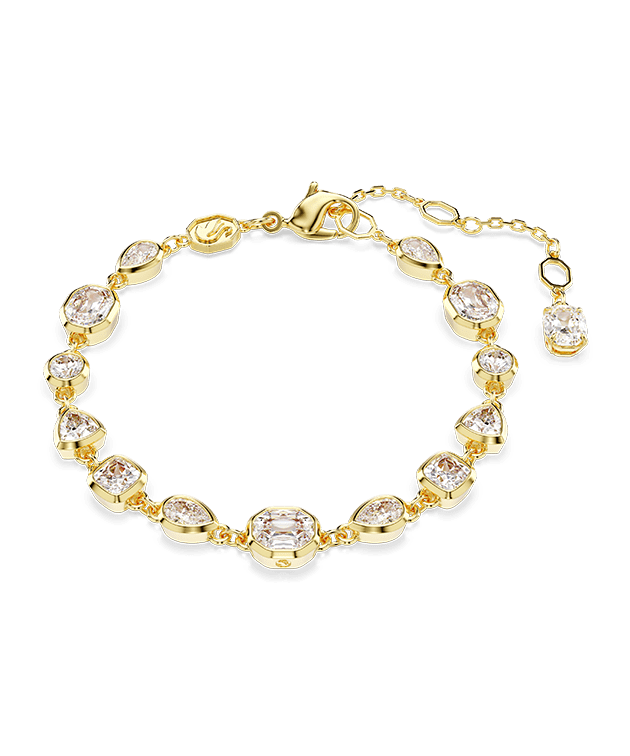 Imber Tennis bracelet, Mixed cuts, White, Gold-tone plated