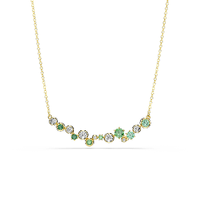 Náhrdelník Constella, různé výbrusy, zelená, pokoveno ve zlatém odstínu