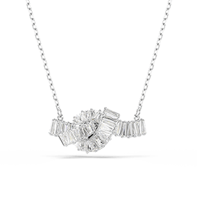 Wisiorek Matrix, Szlif schodkowy typu baguette, Węzeł, Biały, Powłoka z rodu