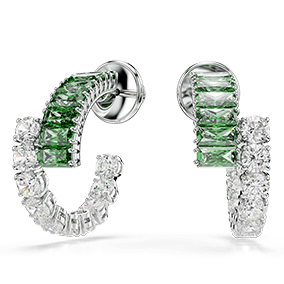 Kolczyki kreole Matrix, Szlify różnorodne, Zielone, Powłoka z rodu