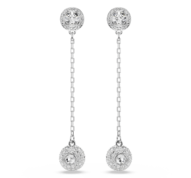 Długie kolczyki Una Angelic, Szlif okrągły, Białe, Powłoka z rodu