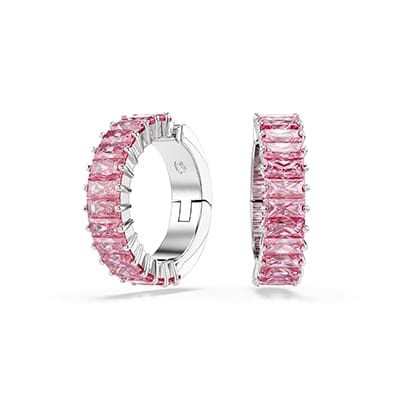 Matrix hoop earrings, Baguette cut, Pink, Rose gold-tone plated
