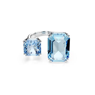 Millenia open ring, Octagon cut, Blue, Rhodium plated