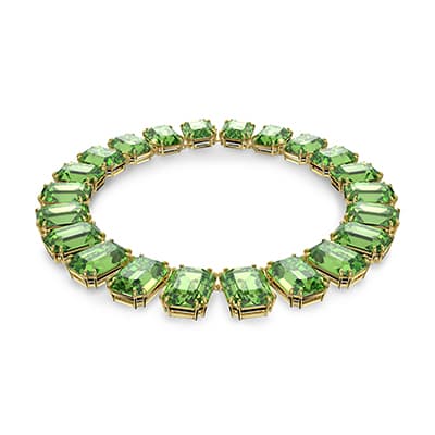 Millenia Tennis necklace, Oversized crystals, Octagon cut, Green, Gold-tone plated