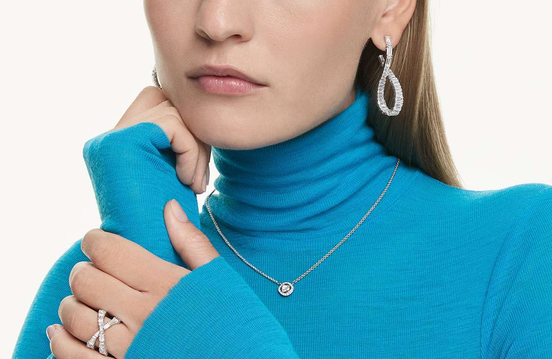 Model wearing Swarovski jewellery