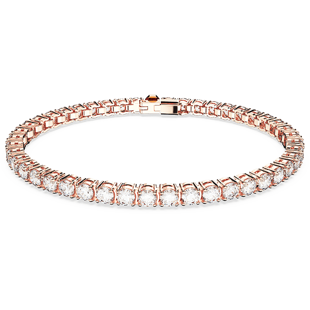 Matrix Tennis bracelet, Round cut, White, Rose gold-tone plated