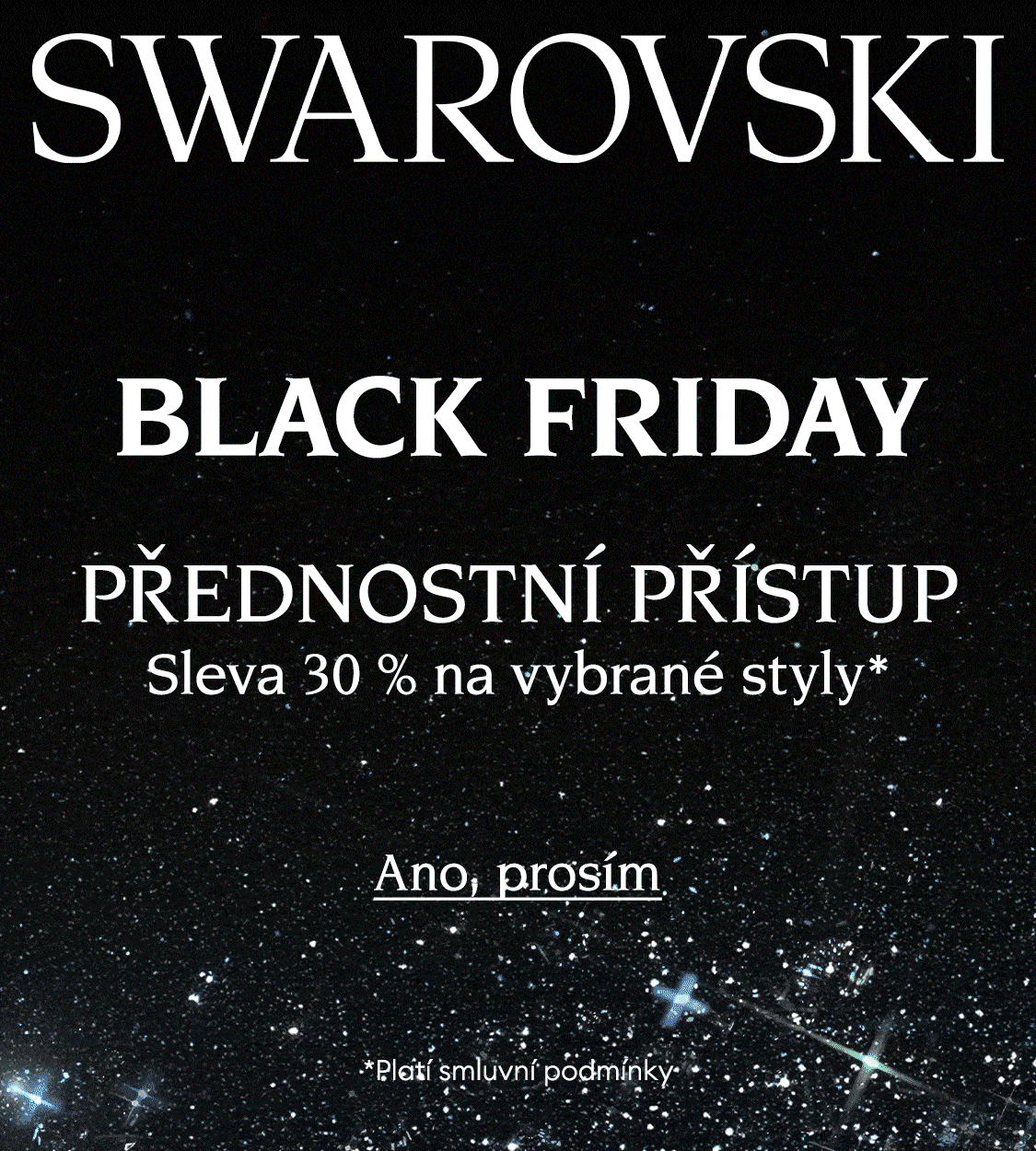 Přednostní přístup na Black Friday u Swarovski – černé třpytivé pozadí