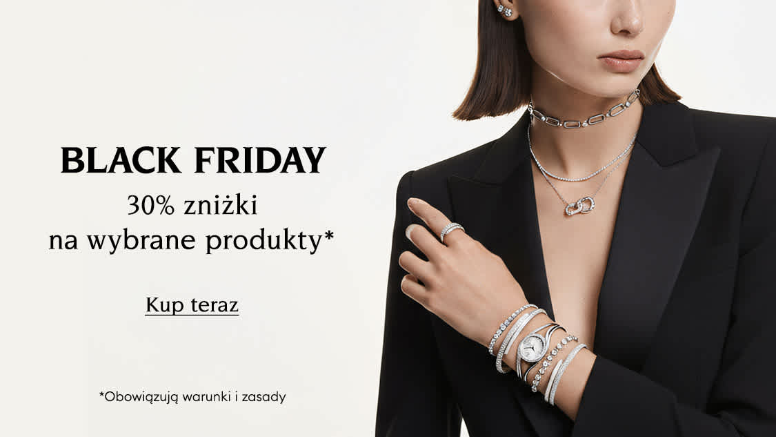 Black Friday w sklepach Swarovski – modelka w wybranych elementach biżuterii