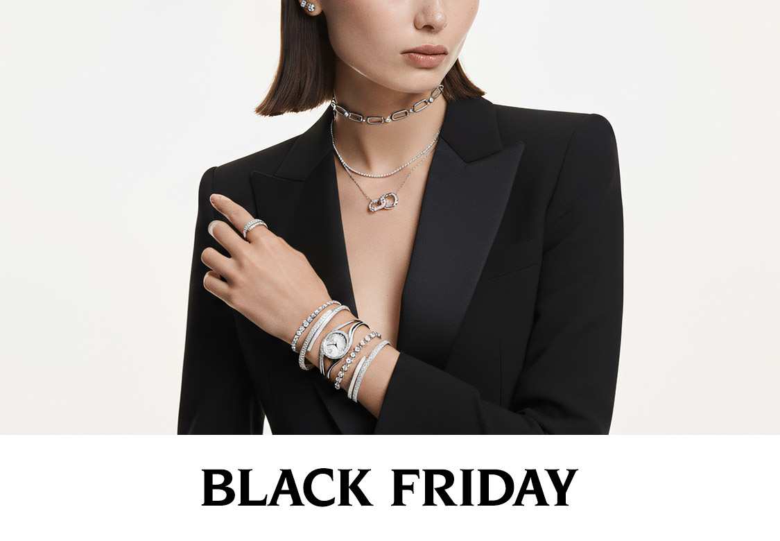 Swarovski Black Friday - model wearing select jewellery pieces