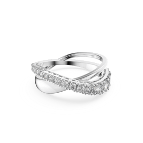 Hyperbola ring, Round cut, White, Rhodium plated