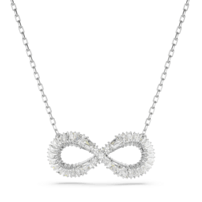 Hyperbola pendant, Infinity, White, Rhodium plated