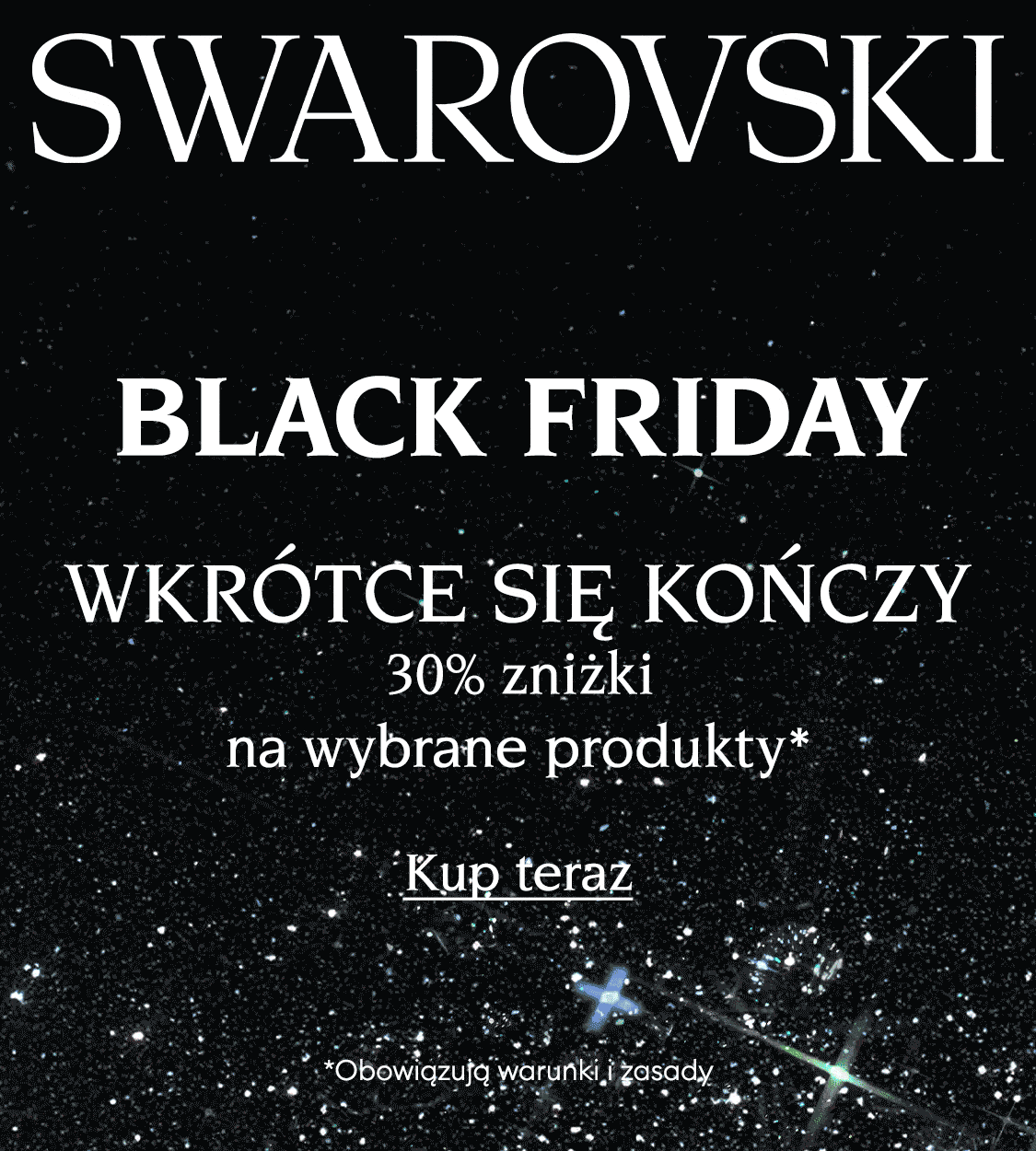 Black Friday w sklepach Swarovski wkrótce się kończy – czarne roziskrzone tło