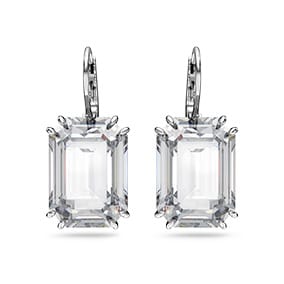 Visací náušnice Millenia, osmihranný výbrus, bílá, pokoveno rhodiem