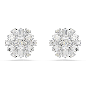 Idyllia stud earrings, Mixed cuts, Snowflake, White, Rhodium plated