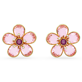 Florere stud earrings, Flower, Pink, Gold-tone plated