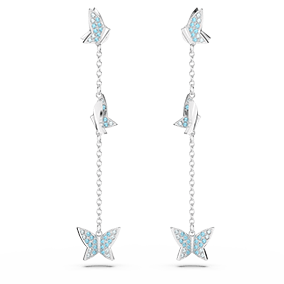 Idyllia Lilia drop earrings, Butterfly, Blue, Rhodium plated