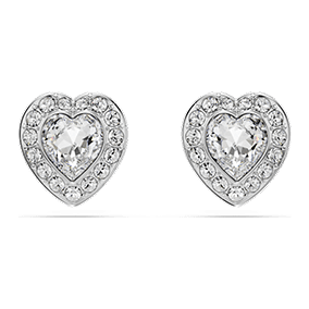 Ariana Grande x Swarovski stud earrings, Mixed cuts, Heart, White, Rhodium plated