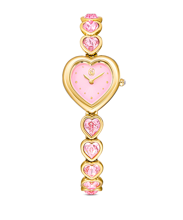 Hodinky Idyllia Heart, křišťálový náramek, růžová, povrchová úprava ve zlatém odstínu