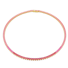 Náhrdelník Matrix Tennis, kulatý výbrus, růžová, pokoveno ve zlatém odstínu
