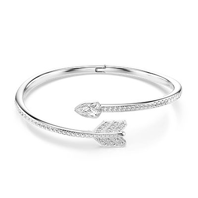 Idyllia bangle, Mixed cuts, Arrow, White, Rhodium plated