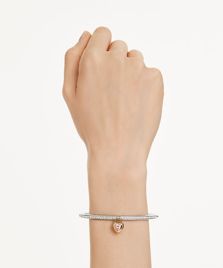 Idyllia bangle, Mixed cuts, Heart, Pink, Mixed metal finish