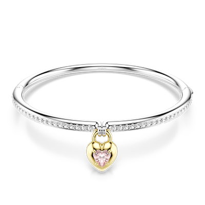 Idyllia bangle, Mixed cuts, Heart, Pink, Mixed metal finish