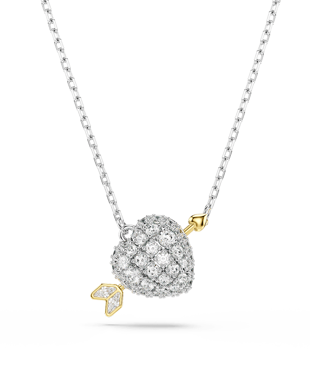 Přívěsek Idyllia, různé výbrusy, srdce, bílá, povrchová úprava použitím směsi kovů