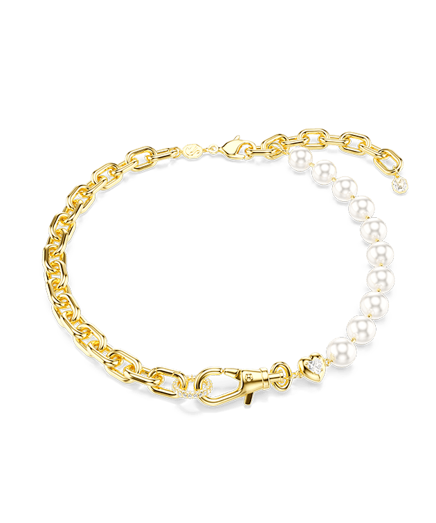 Náramek Idyllia, Křišťálová perla, bílá, pokoveno ve zlatém odstínu