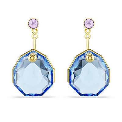 Gema earrings sitting on blue jelly