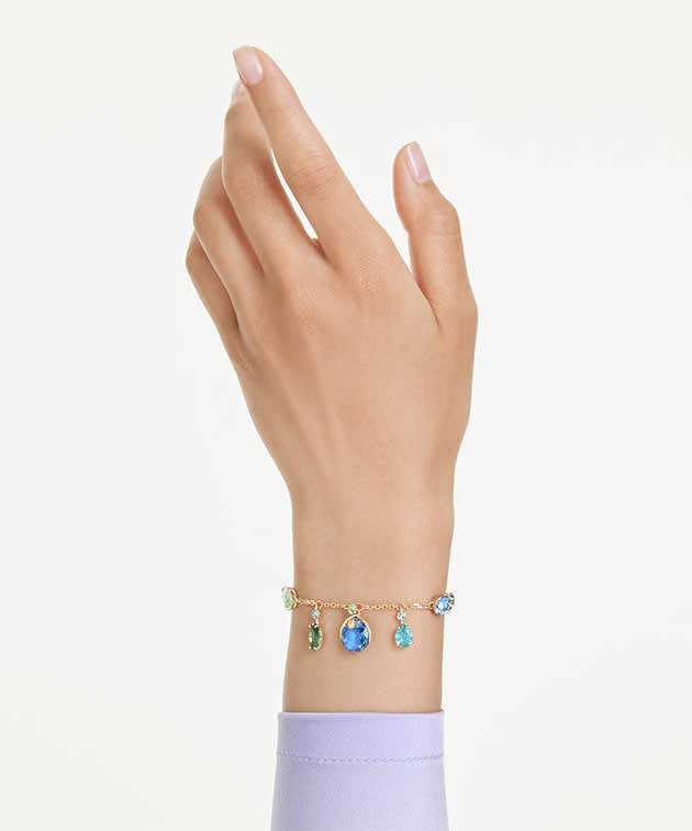 Gema bracelet, Mixed cuts, Dangling crystals, Multicoloured, Gold-tone plated