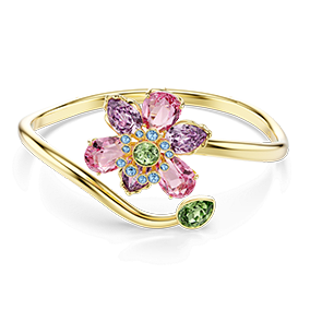 Idyllia bangle, Mixed cuts, Flower, Multicoloured, Gold-tone plated