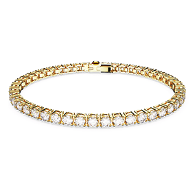 Matrix Tennis bracelet, Round cut, White, Gold-tone plated