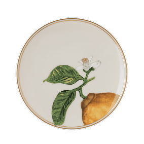 Idyllia plate, Porcelain, Crystal print motif, Lemon, Beige