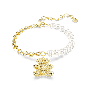 Idyllia bracelet, Crystal pearl, Round cut, Teddy, Gold tone, 18K gold finish
