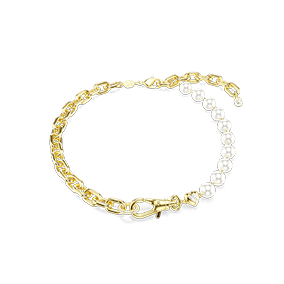 Idyllia necklace, Crystal pearl, White, Gold-tone plated