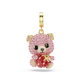 Idyllia charm, Mixed cuts, Teddy, Pink, Gold-tone plated