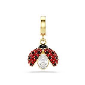 Idyllia charm, Mixed cuts, Ladybug, Red, Gold-tone plated
