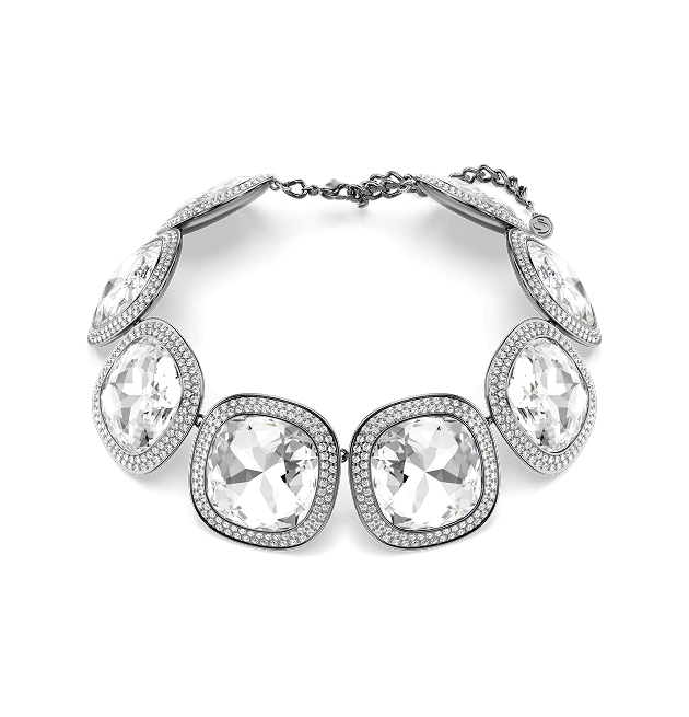Una Angelic choker, Cushion cut, White, Ruthenium plated