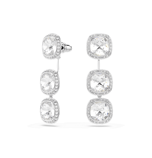 Una Angelic earrings, Cushion cut, White, Rhodium plated
