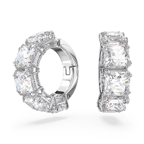 Matrix clip earrings, Square cut, White, Rhodium plated