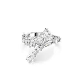 Matrix ring, Mixed cuts, White, Rhodium plated