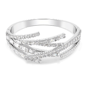 Matrix bangle, Mixed cuts, White, Rhodium plated
