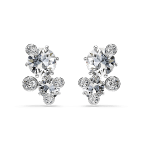 Constella stud earrings, Round cut, White, Rhodium plated