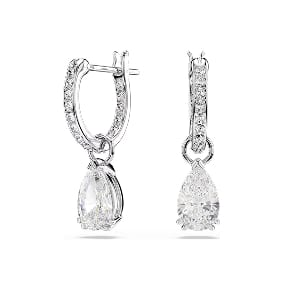 Stilla drop earrings, Pear cut, Round cut, White, Rhodium plated